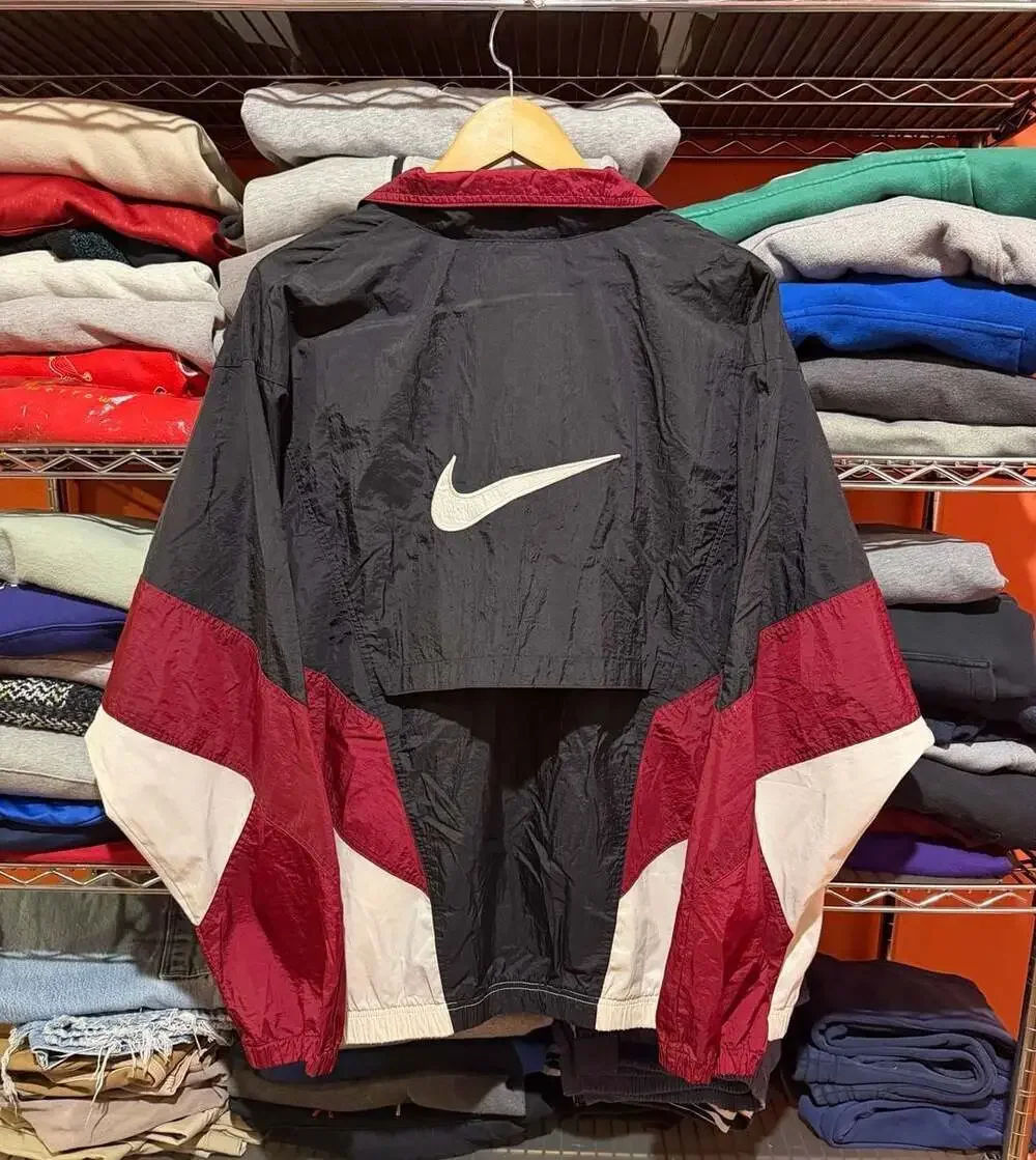 Vintage 90s Nike Colorblock Windbreaker Jacket Mens XL Black Burgundy White